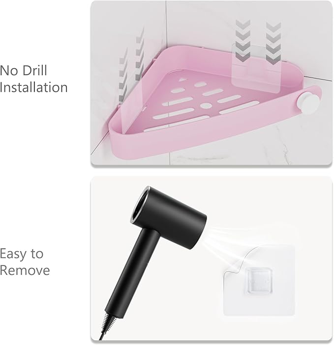 Sotfamily Plastic Shower Caddy Corner (For 90° Only), 4 Pack Adhesive Corner Shower Shelves for Bathroom Organizers and Storage, Pink