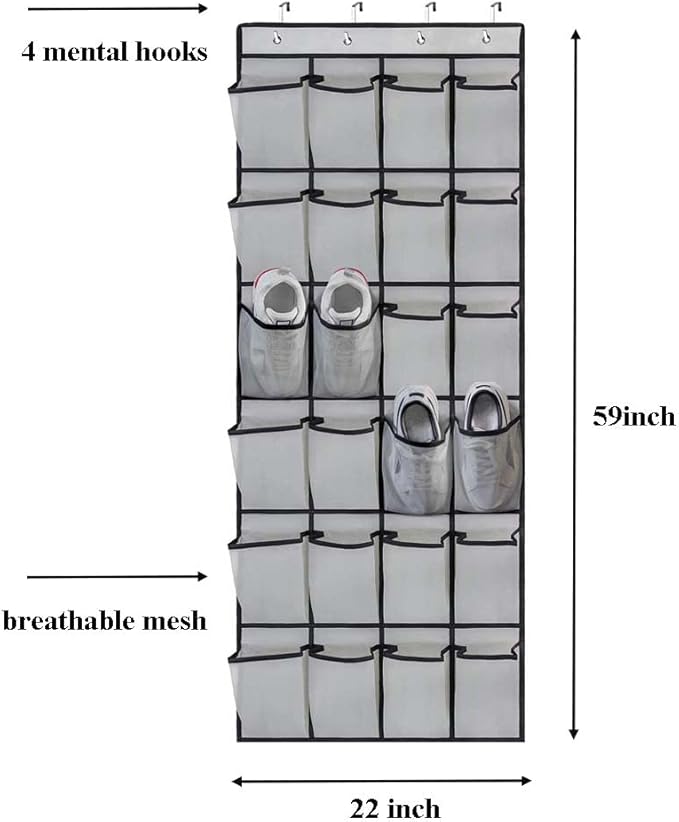 Over the Door Shoe Organizer, 24 Pockets Hanging Shoe Rack Mesh Fabric Visible Shoe Holder Back of Door Hanging Storage Closet Shoe Holder Hanger for Entryway Bedroom Bathroom 3 Pack