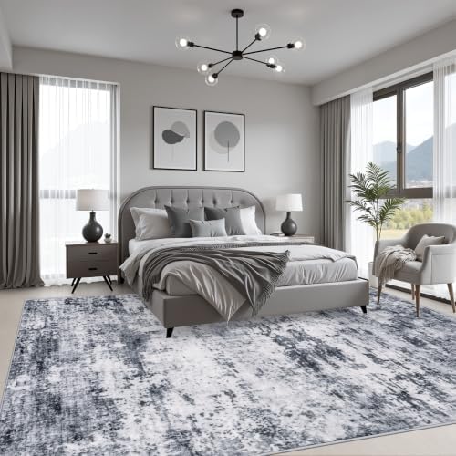 Area Rug Living Room: 4x6 Modern Washable Indoor Soft Carpet Grey - Image 3