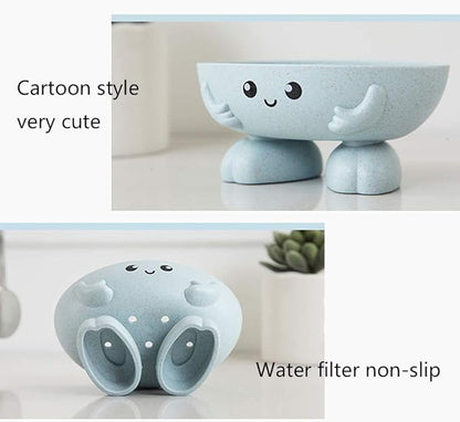 Soap Holder, Cartoon Lovely Soap Box for Bathroom and Kitchen Bathtub Sink Anti-Slip Design Soap Case Cute Soap Dish (Blue)