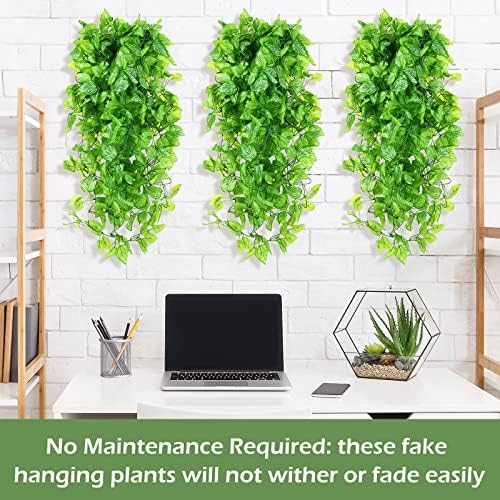 Hoteam 12 Pcs Artificial Hanging Greenery Plants, Marble Queen Pothos - Image 3