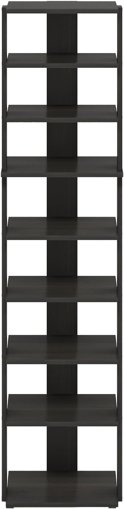 Furinno Compact Vertical Shoe Rack, 9-Tier Narrow Shoe Organizer, Free Standing Shoe Storage, Shoe Shelf for Boots, Sneakers, 12 x 12.6 x 51, for Closet, Entryway, Office, Garage, Espresso