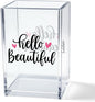 Hello Beautiful Acrylic Makeup Brush Organizer Holder, Positive Affirmation Desk Acrylic Brushes Storage, Make Up Artist Gifts, Morning Affirmation Gifts for Her Wife Sister Friend Makeup Lover