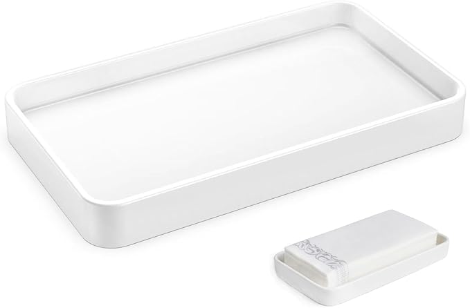 Gurygo 10" Bathroom Countertop and Vanity Tray - Kitchen Tray for Soap Bottles - Ceramic Vanity Tray for Bathroom Counter Organization - Kitchen Tray(White, Set/1)