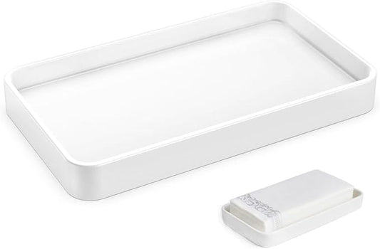 Gurygo 10" Bathroom Countertop and Vanity Tray - Kitchen Tray for Soap Bottles - Ceramic Vanity Tray for Bathroom Counter Organization - Kitchen Tray(White, Set/1)
