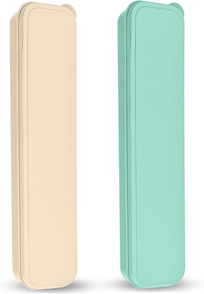 Travel Cutlery Case Portable Utensil Holder Large Travel Silverware Case Flatware Storage Box Camping Utensils Cutlery Cases for Fork Spoon Chopsticks Lunch Box, 9.6 x 2.1 inches (Beige, Green)