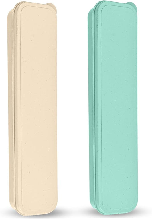 Travel Cutlery Case Portable Utensil Holder Large Travel Silverware Case Flatware Storage Box Camping Utensils Cutlery Cases for Fork Spoon Chopsticks Lunch Box, 9.6 x 2.1 inches (Beige, Green)