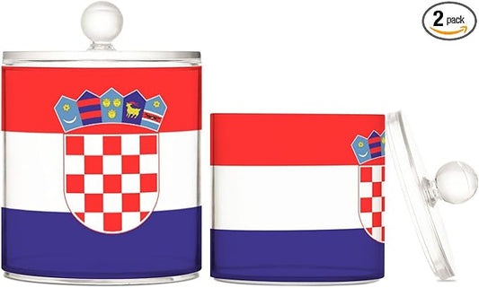DOMIKING Croatia Flag 2 Pack Bathroom Canisters Cotton Swab Holder Dispenser Plastic Cotton Ball Jar Acrylic Storage Containers for Cotton Ball Cotton Swab Cotton Round Pads