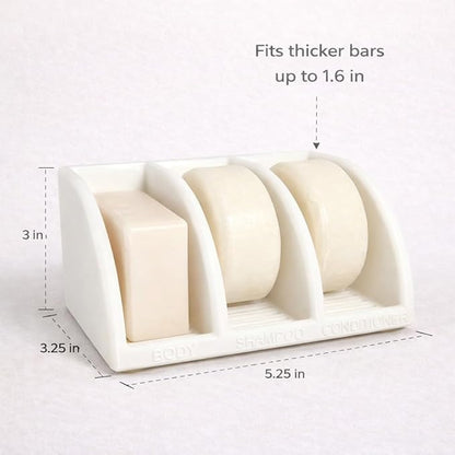Shampoo Bar Holder for Shower, 3-Slot Soap & Conditioner Organizer with Drainage - Keeps Bars Dry & Lasts Longer - Modern Bathroom Organizer by Essence & Abode (Jade White)