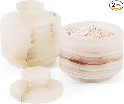 Marble Salt Cellar 3" Inch White & Onyx Salt Holders with Lid for Spice Jar, Stone Salt Containers, Modern Sugar and Candies Bowls, Perfect Mother’s Day Gift, Kitchen Storage, Decorative Salt Box