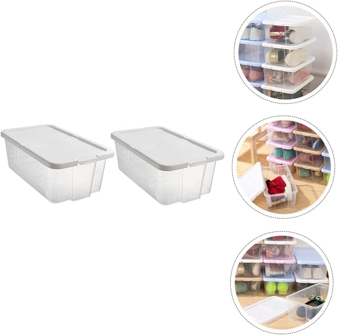 SEWACC Stackable Plastic Shoe Storage Boxes with Lids, Household Shoe Organizer Cases for Closet and Kitchen, 2pcs Set