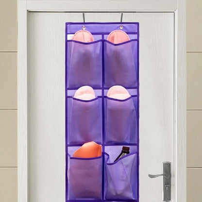 Over The Narrow Door Shoe Organizer Hanging 6 Large Fabric Pockets Back Door Shoe Holder for Closet with 2 Hooks (PURPLE)