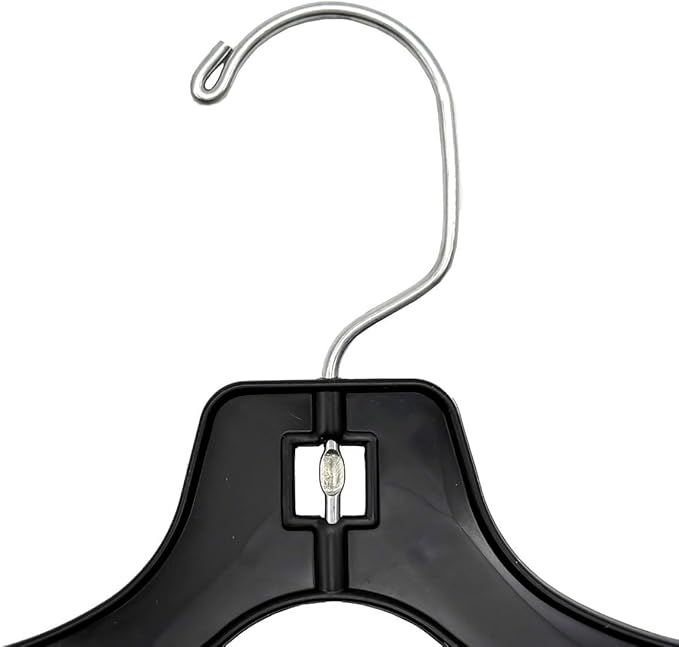 NAHANCO Children’s Plastic Shirt Hangers, Super Heavy Weight - 12" Black with Chrome Hook (Pack of 100), Made in USA