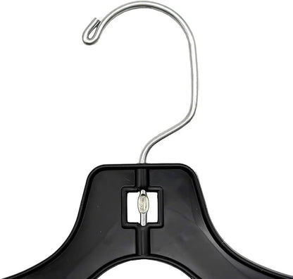 NAHANCO Children’s Plastic Shirt Hangers, Super Heavy Weight - 12" Black with Chrome Hook (Pack of 100), Made in USA