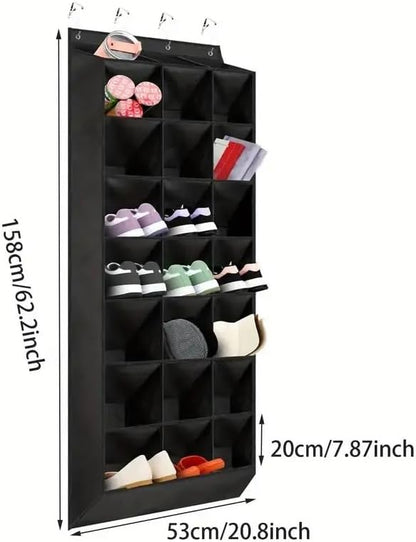 Over the Door Shoe Organizer, 24 Large Deep Pockets, 8-Tier, Non-Woven Fabric, Black, 20.80 x 7.90 x 62.20 in
