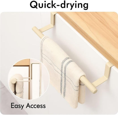 Feriha Over Cabinet Door Organizer with Towel Bar | 3-Height Adjustable Kitchen Cabinet Rack for Cutting Boards, Lids & Towels | Space-Saving Matte Black Holder (Ivory)