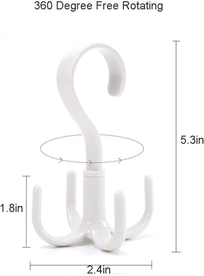 Rotating Scarf Purse Organizer for Closet Tie Rack and Belt Organizer, 4 Pack Plastic Closet Handbag Hanger for Belts,Ties, Bag, Purse,Scarves, Clothing and Other Accessories (Mix)