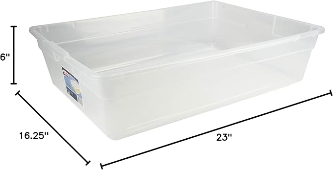 Sterilite 28 Qt Underbed Storage Box, Stackable Bin with Lid, Plastic Container to Organize, Bedroom, Clear Base and White Lid, 1-Pack