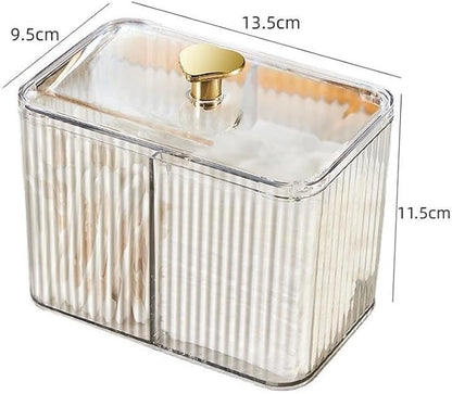Qtips Holder Dispenser 3 Compartments Cotton Ball Holder Cotton Swabs Organizer Acrylic Bathroom Container with Lid for Swab Pads Cosmetics(Clear)