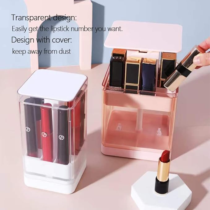 Acrylic Lipstick Holder with Lid, Press Lift Lip Gloss Holder Organizer, 12 Spaces Clear Makeup Lipgloss Display Case,Dust Free Lipstick Storage Box, Fit Most Lipsticks Lip Gloss(White)