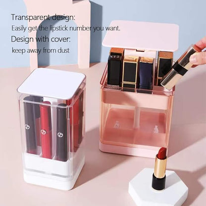Acrylic Lipstick Holder with Lid, Press Lift Lip Gloss Holder Organizer, 12 Spaces Clear Makeup Lipgloss Display Case,Dust Free Lipstick Storage Box, Fit Most Lipsticks Lip Gloss(White)