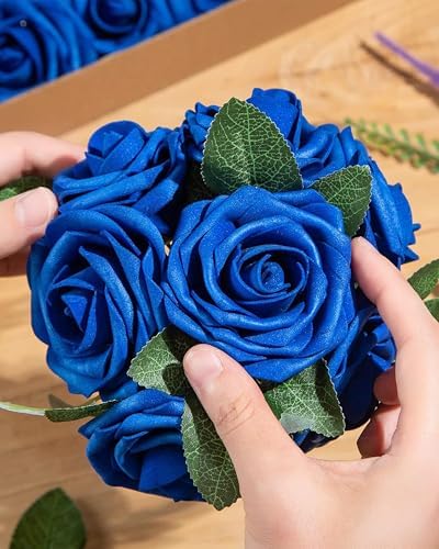 DuHouse 50Pcs Artificial Flowers Foam Roses with Stems(Royal Blue-A) - Image 3