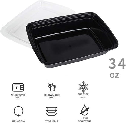 50-Pack Food Prep Containers, 1000ML/ 34 OZ Microwavable Food Storage Containers with Lids, Reusable Plastic lunch Containers Lunch Boxes- Stackable, Reusable Dishwasher Safe