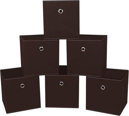 Foldable Storage Cubes Bins ,11 Inch Cloth Storage Cube Fabric Storage Box Cubes Organizer Baskets with Dual Handles for Home Organizer Set of 6 (Brown)