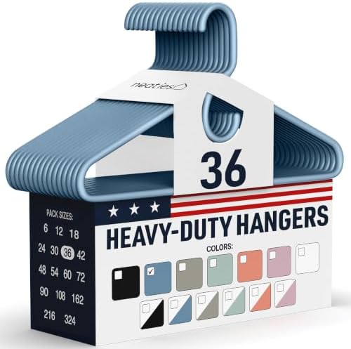 Heavy Duty Clothes Hangers 36 Pack – Made in the USA – 8lb Capacity Plastic Hangers for Adult Clothing – Durable for Pants, Coats, Jackets, or Jeans – Blue by NeatiesHangers