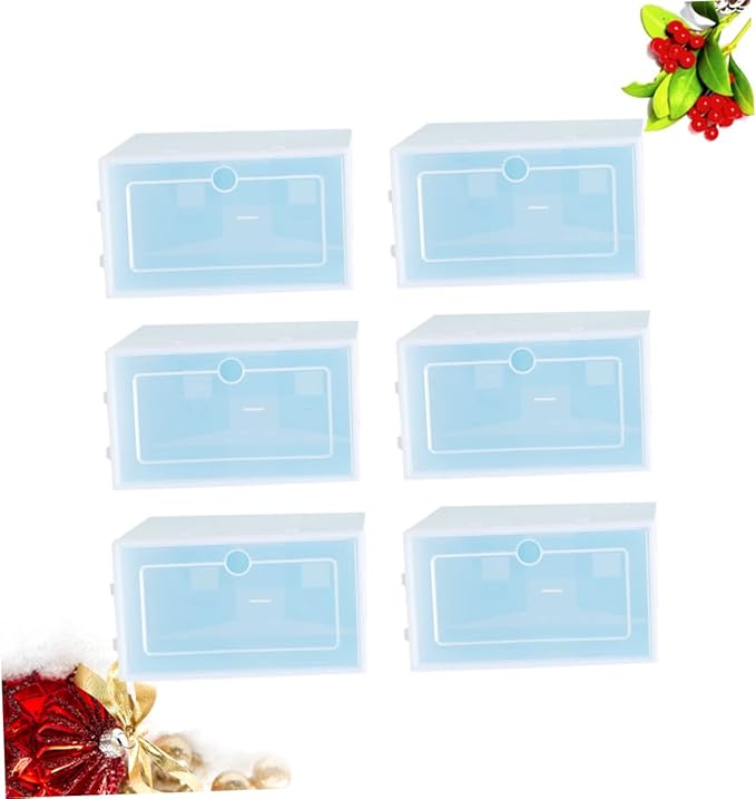 Amosfun 6pcs Stackable Shoe Container Thicken Plastic Storage Box for Organizing Shoes Closet Entryway under Bed Large Blue