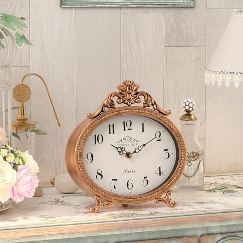 Abdurey Vintage Table Clock,Antique Gold French Rustic Style Mantel Clock - Image 3
