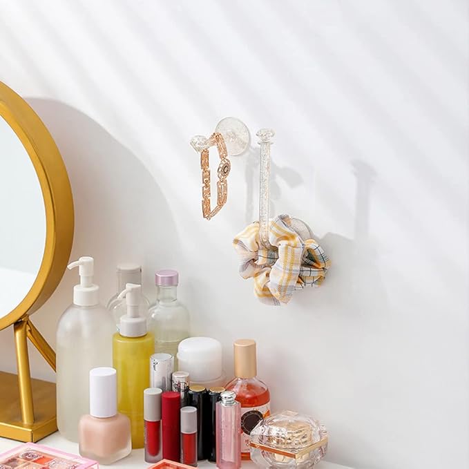 4 PACK Adhesive Scrunchie Holder DIY Hair Accessories Organizer Wall Hooks Waterproof Scrunchy Storage Clear Glitter Stick Scrunchies Holder Headband Hairband Hair Ties Holder