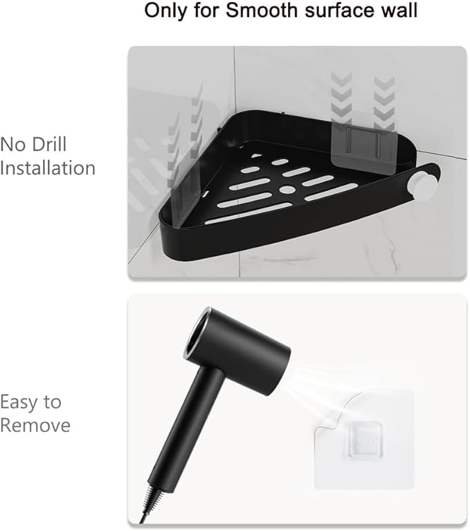 Sotfamily Plastic Shower Caddy Corner (for 90° Only), 4 Pack Adhesive Corner Shower Shelves for Smooth Wall Bathroom Organizers and Storage, Black