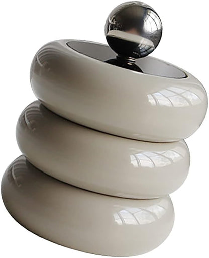 Tissting Qtip Holder Dispenser 7.8 x 10.5 cm Khaki Resin Doughnut Shape Cotton Swab Storage Container with Lid, Qtip Dispenser Jars for Bathroom Vanity