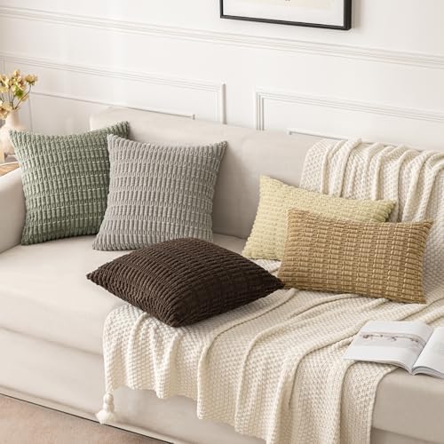 MIULEE Corduroy Decorative Throw Pillow Covers 18x18 Light Olive Pack of 2 - Image 2