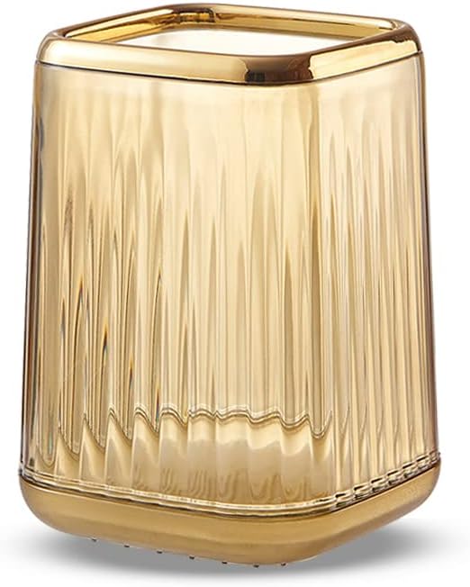 Lebenrich Makeup Brush Holder Organizer for Vanity, Acrylic Gold Make Up Brushes Holders Container Storage Cup with Striped Design for Bathroom Countertop, Pen Pencil Holder Cosmetic Cup for Desk