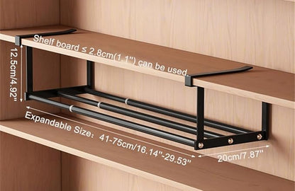 Expandable Shoe Rack Closet Hanging Organizer 16.14''-29.53'' Metal Adjustable Under Cabinet Storage Shelf Space Saving for Kitchen Pantry Room Dorm, Black, 1 Pack
