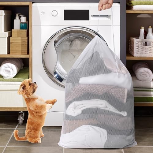 2 Pack Mesh Laundry Bags - Large & Small Heavy Duty Mesh Laundry Bag with Drawstring, Wash Bags for Travel, College, Dorms, Sports, Family, White - Image 6
