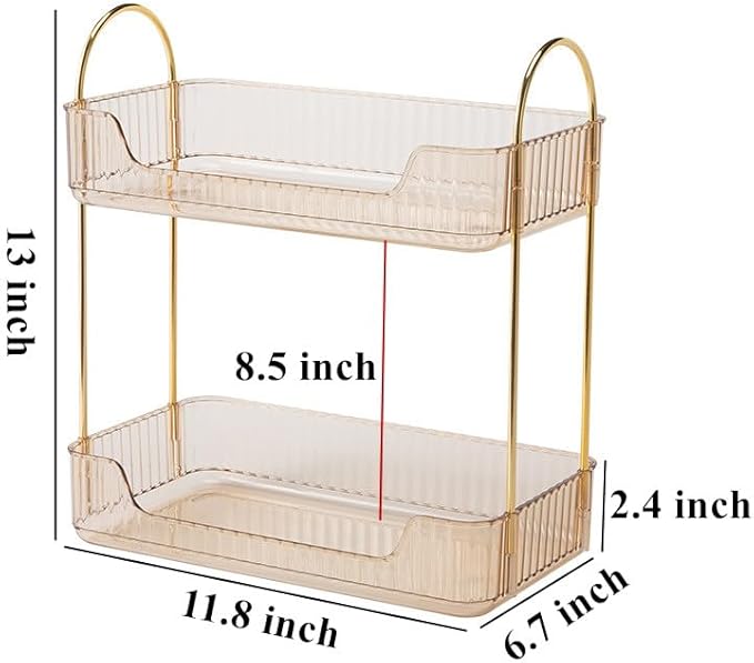 Amber 2-Tier Vanity Shelf for Bathroom Counter - Skincare & Makeup Organizer