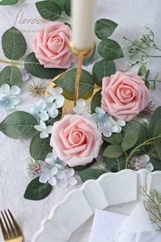 Floroom Artificial Flowers 50pcs Real Looking Peach Pink Foam Fake Roses with Stems for DIY Wedding Bouquets Bridal Shower Centerpieces Floral Arrangements Party Tables Home Decorations - Image 2