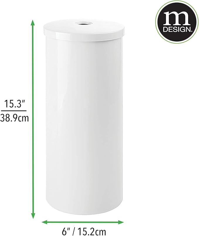 mDesign Plastic Floor Stand Toilet Paper Organizer with Cover, 3-Roll Space-Saving Tissue Storage for Bathroom - Fits Under Sink, Vanity, Shelf, in Cabinet, Corner - Aura Collection - White