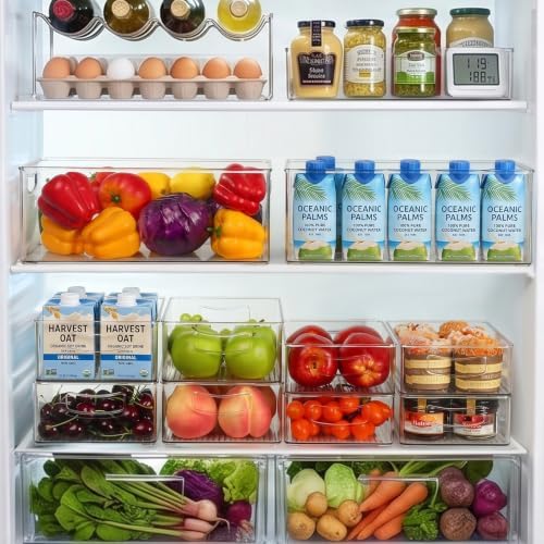 Hudgan 8 Pack Freezer Organizer Bins,Stackable,Clear Bins for Fridge,Pantry - Image 3
