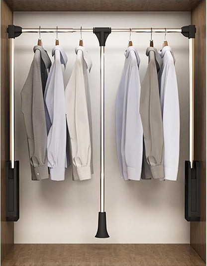 Pull Down Closet Rod, 60 lbs Load Capacity, Stainless Steel Adjustable 35-46.5 inches Soft-Close Wardrobe Lift Rail Organizer for Hanging Clothes, Two-way Buffering Side & Back Mounted Closet Rod