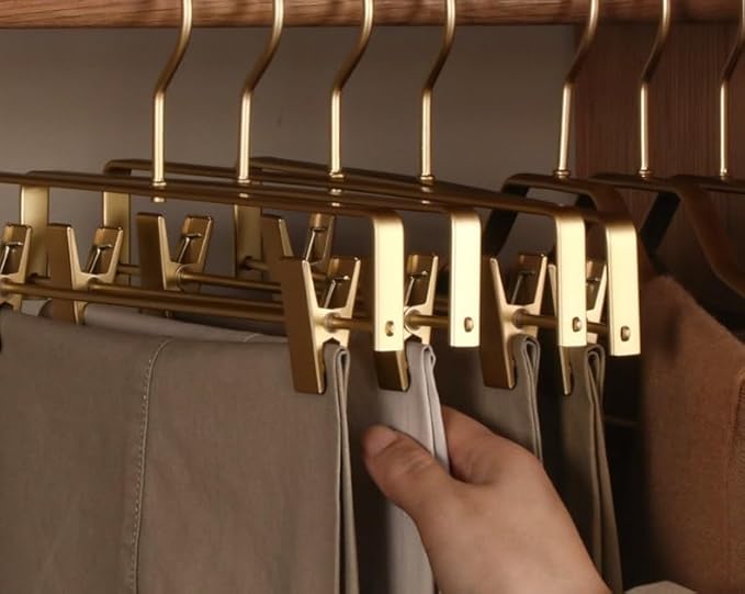 Premium Matte Gold Aluminum Pants Clip Hanger 100 Pack, Extra Smooth & Durable Metal Shirt Dress Aluminum Alloy Hanger,Clothing Support,Clothing Hang