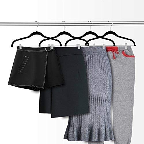 OIKA Black Velvet Hangers with Clips–16.7-Inch Space-Saving Pants Hangers for Skirts, Dresses, Non-Slip Closet Organizers (20 Pack)