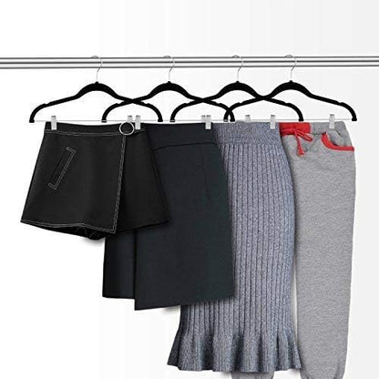 OIKA Black Velvet Hangers with Clips–16.7-Inch Space-Saving Pants Hangers for Skirts, Dresses, Non-Slip Closet Organizers (20 Pack)
