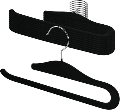 Velvet Pants Hangers, 10 Pack Non-Slip Open Ended Hangers with 360° Swivel Hook Slim Space Saving Jeans Hangers for Pants, Scarves, Ties, Towels, Black