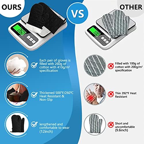 Oven Mitts and Pot Holders 4 pcs Set,High Heat Resistant 500 Degree Extra Thicken Long Kitchen Cotton Oven Glove for Cooking (12 Inch,Black) - Image 3