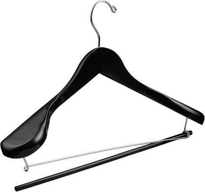 DEILSY™ Black Suit Hangers for Men with Non-Slip Pants Bar & 360° Swivel Hook - Smooth Finish Wooden Coat Hangers, Heavy Duty Wooden Hanger – Pack of 6