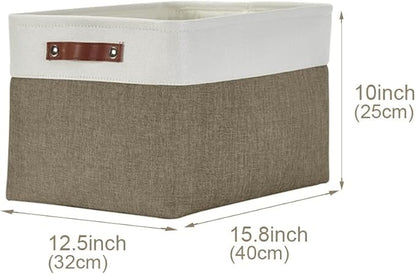 DECOMOMO Storage Bins, Extra Large Fabric Storage Baskets for Shelves, Decorative Linen Closet Organizer, 15.8 x 12.5 x 10 inches (Brown & White, 3 Pack)